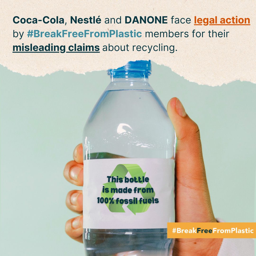 #BreakFreeFromPlastic members in Europe are taking legal action against Coca-Cola, Nestlé and Danone for misleading claims about recycling. 

Find out more: clientearth.org/latest/latest-… 

#PlasticPolluters #WeChooseReuse #DeplastifyNow