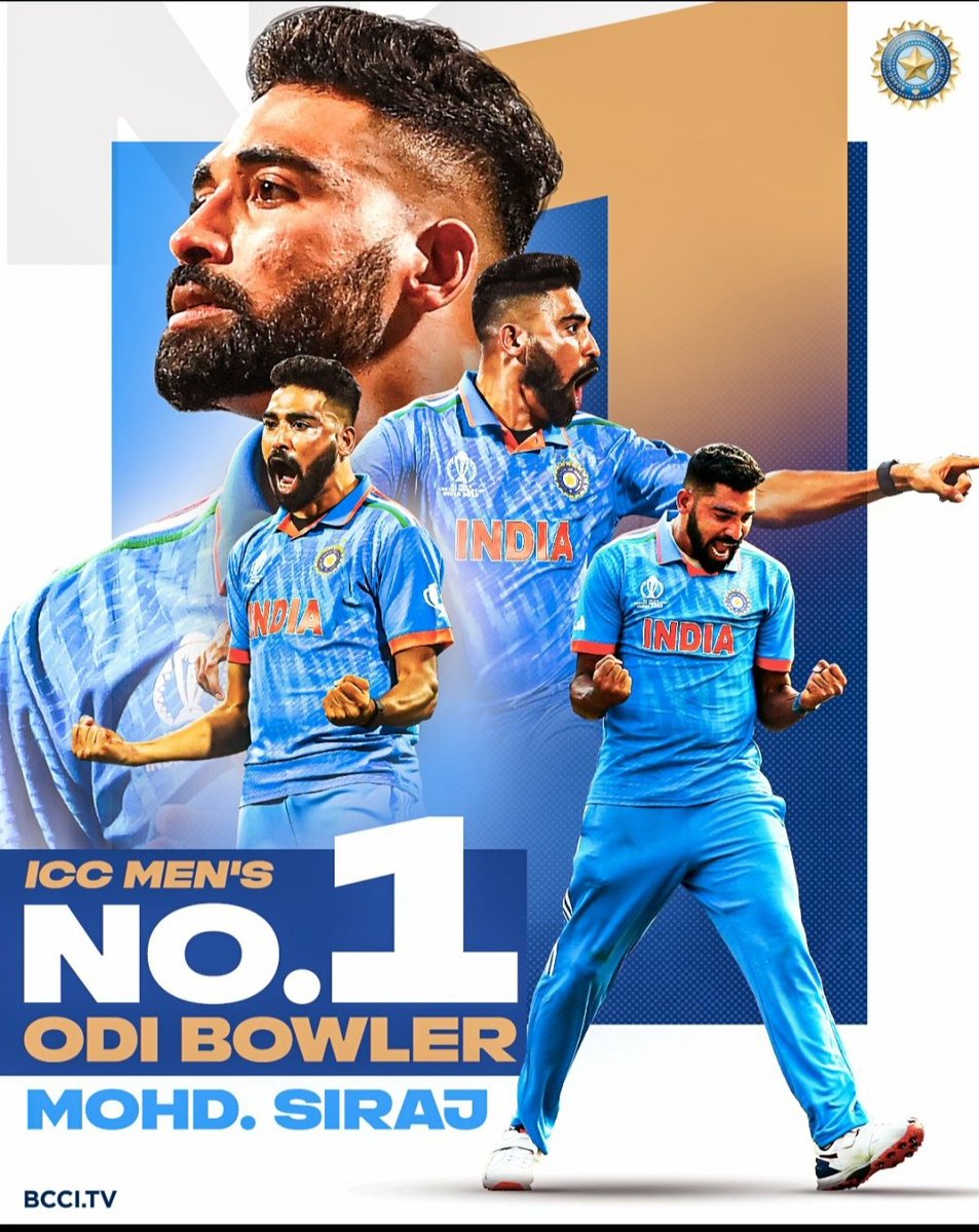 ManishJajra136's tweet photo. 👑 New #1 bowler Md. Siraj
@ICCLive @ICC

All the latest changes in the @MRFworldwide ICC Men's Player Rankings ⬇️ https://t.co/yPgSRK21z0