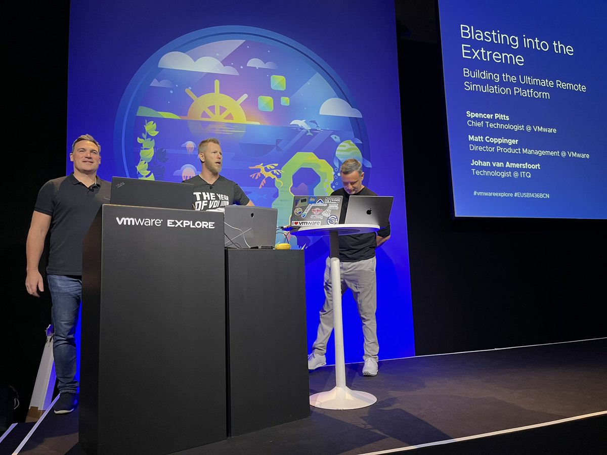 mrKasius's tweet photo. First #VMwareExplore session of the day ‘Blasting Into the Extreme: Building the Ultimate Remote Simulation Platform’ #ExplOrange | #ITQlife | #EUSB1436BCN https://t.co/L2eGOY9FVx