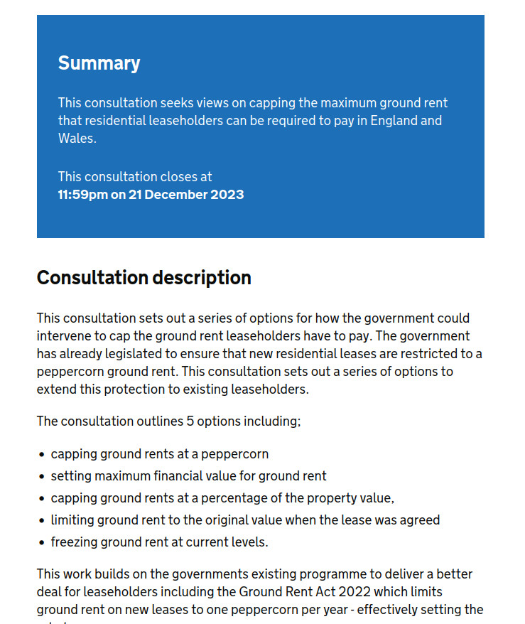 Govt moving fast: v strong ground rent consultation. Essential that leaseholders respond. (Because those legging you over certainly will be.) Article to follow
gov.uk/government/con…