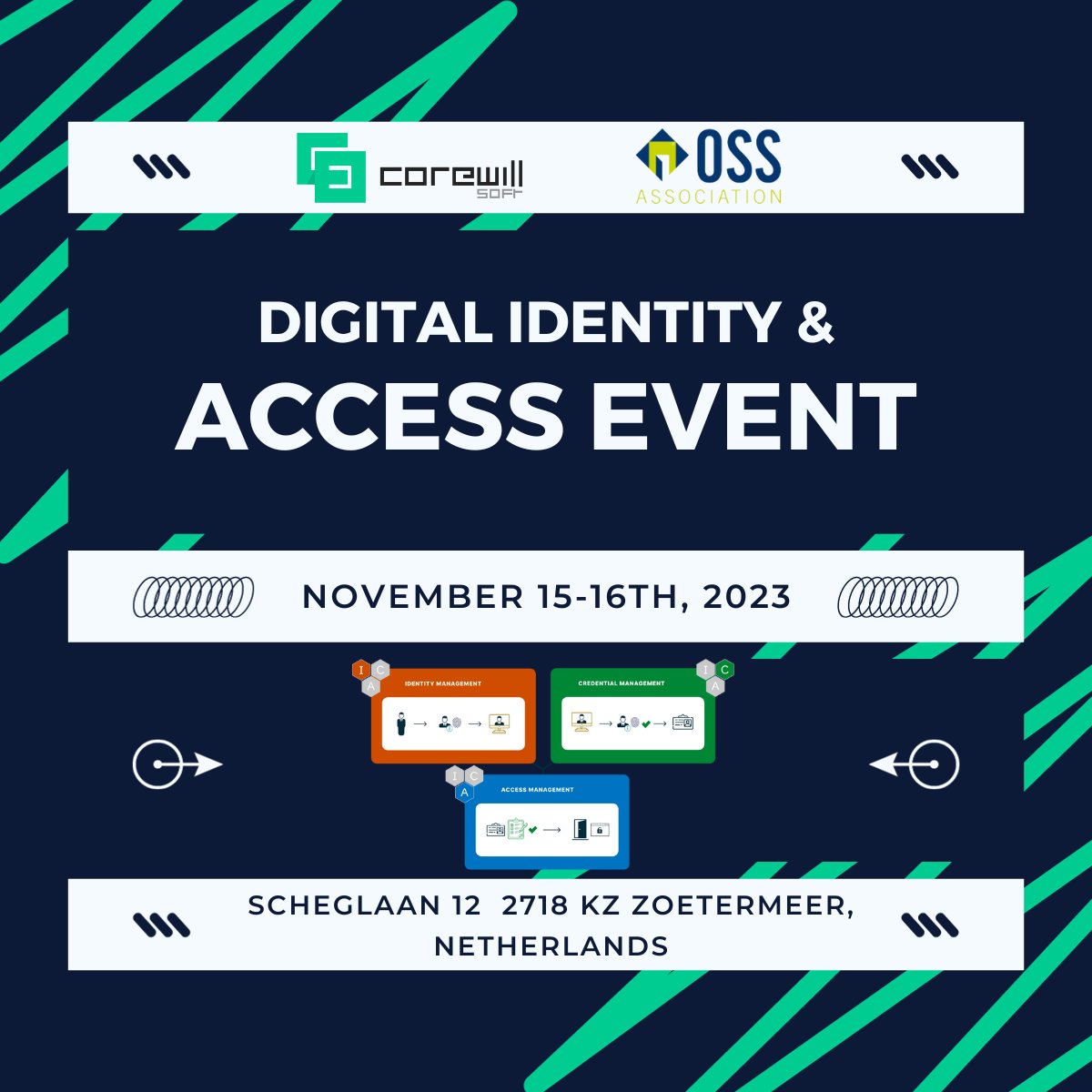 CoreWillSoft's tweet photo. 🌐Heading to Digital Identity &amp; Access Event 2023!🚀 #CoreWillSoft is ready to showcase our latest in #AccessManagement &amp; #IdentityManagement with OSS-SO standard solutions. 🔑💼
✨ See our TagKey platform &amp; OSS-SO Configurator in action! Let's secure the digital future together. https://t.co/z8y8U5XD62