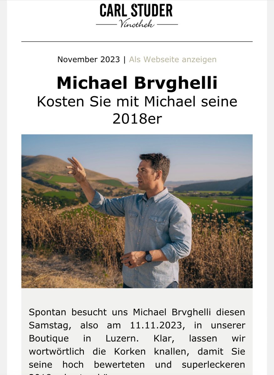 Michael Brughelli (@mbrughelli) on Twitter photo Happy to be back in Switzerland and working with the formidable <a href="/CarlJStuder/">Carl J. Studer</a> and his team this weekend #brvghelliwine Happy to be back in Switzerland and working with the formidable <a href="/CarlJStuder/">Carl J. Studer</a> and his team this weekend #brvghelliwine