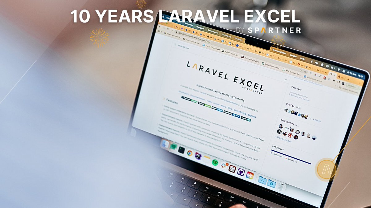 SpartnerNL's tweet image. We are delighted to celebrate the 10th anniversary of our beloved Laravel Excel package! 🥂🎂
We owe this success to our fantastic community, who gave great feedback and made amazing contributions.
#LaravelExcel #10YearsStrong #LaravelMagic #OpenSourceWizardry 🎂🥂