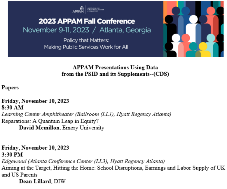 umpsid's tweet image. Day 2 of #APPAM2023 features these presentations using #PSIDdata.