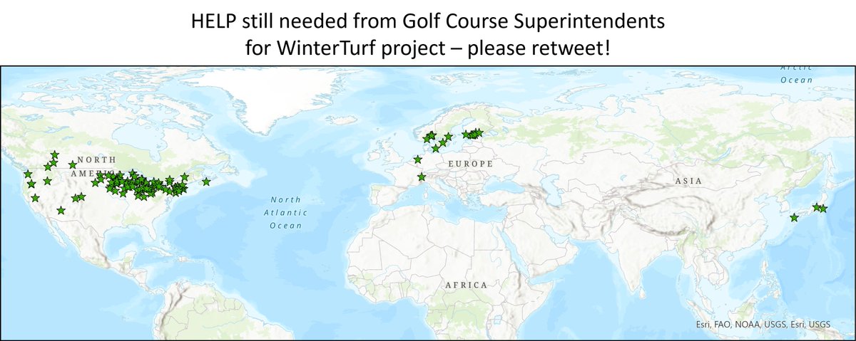 Golf Course Superintendents! Have you signed up for our #Winterturf  project? This map shows the locations of all supers that signed up this year. Truly amazing - thank you all! But we still need more courses. IT"S NOT  TOO LATE to be a part - sign up: z.umn.edu/WT-Y3