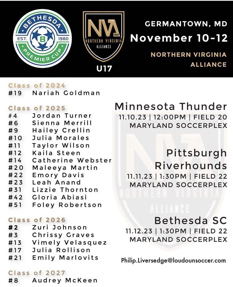 Elizabeth Thornton (@lzthornton31) on Twitter photo Super excited to be playing in the Bethesda Premier Cup this weekend! <a href="/ImYouthSoccer/">ECNL/GA/Recruiting/College Soccer</a> <a href="/ImCollegeSoccer/">College Soccer Truth ™</a> <a href="/TheSoccerWire/">SoccerWire</a> <a href="/TopDrawerSoccer/">TopDrawerSoccer</a> <a href="/PrepSoccer/">Prep Soccer ⚽️</a> <a href="/AllianceECNL07/">Northern Virginia Alliance ECNL 2007</a> Super excited to be playing in the Bethesda Premier Cup this weekend! <a href="/ImYouthSoccer/">ECNL/GA/Recruiting/College Soccer</a> <a href="/ImCollegeSoccer/">College Soccer Truth ™</a> <a href="/TheSoccerWire/">SoccerWire</a> <a href="/TopDrawerSoccer/">TopDrawerSoccer</a> <a href="/PrepSoccer/">Prep Soccer ⚽️</a> <a href="/AllianceECNL07/">Northern Virginia Alliance ECNL 2007</a>