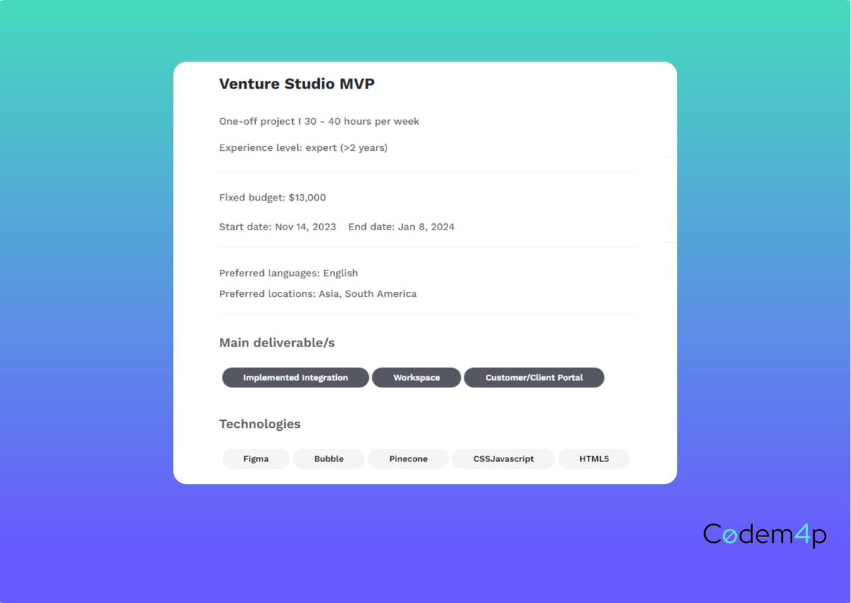 codemap_io's tweet image. Featured #nocode job of the day: Internal tool development
💰 $13,000
💼 One-off project
🛠 @Bubble, @Figma, @Pinecone...
🤓 No-code development, Workflow automation, API integrations
Interested? Learn more via the link below! 👇
codemap.io/project/Ventur…