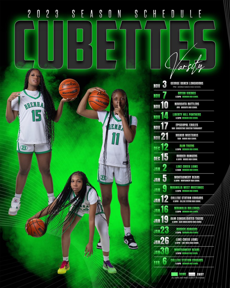 Cubette Basketball (@cubettebisd) on Twitter photo 23-24 Schedule! Come out and be loud and wear green! 💚🖤🏀 <a href="/BrenhamCubAth/">Brenham HS Athletics</a> <a href="/BrenhamHS/">Brenham High School</a> <a href="/bhscubhoops/">Brenham Cub Basketball</a> <a href="/BrenBoosterClub/">Brenham Booster Club</a> 23-24 Schedule! Come out and be loud and wear green! 💚🖤🏀 <a href="/BrenhamCubAth/">Brenham HS Athletics</a> <a href="/BrenhamHS/">Brenham High School</a> <a href="/bhscubhoops/">Brenham Cub Basketball</a> <a href="/BrenBoosterClub/">Brenham Booster Club</a>