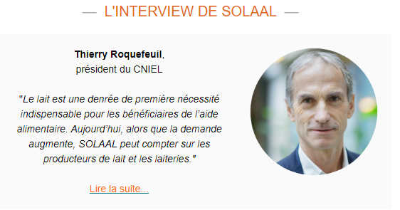 [SOLAAL INFOS]
▶️ITW de Thierry Roquefeuil, président du <a href="/cniel/">CNIEL</a> 
▶️L'inauguration de SOLAAL Bourgogne-Franche-Comté
▶️Les nouveaux chiffres du gaspillage alimentaire en France
▶️Le guide du don alimentaire publié par l'<a href="/ademe/">ADEME</a> 
▶️bit.ly/47kRMbM
#DonAgricole