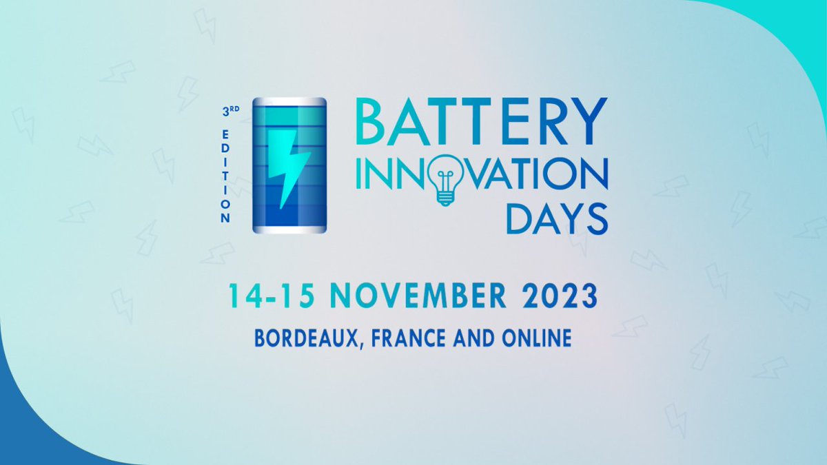 Battery Innovation Days 2023🔋 

Join the leading policymakers, scientists and industry representatives to discuss the future of battery research and innovation in Europe at @BID_23 

📅 14 –15 NOV 2023   
📍Bordeaux and online
🔗Registration: shorturl.at/jxHZ2
