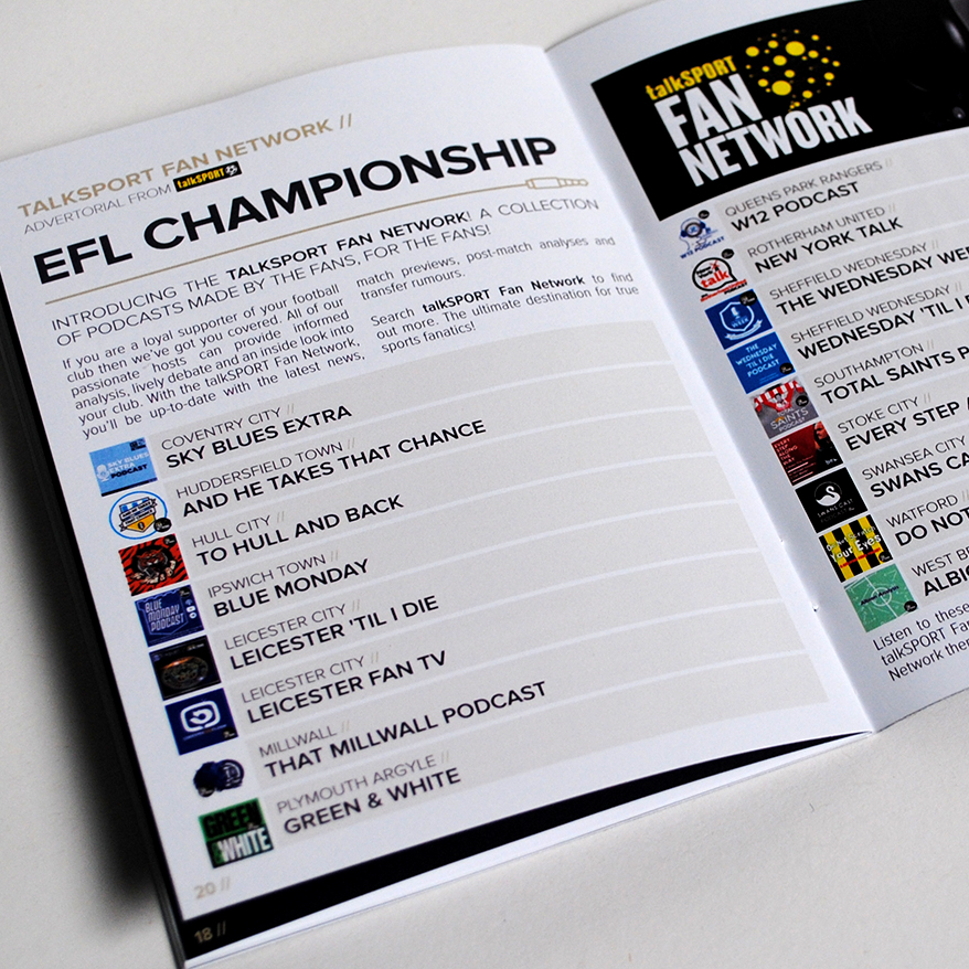 In Issue #029 of the magazine we shared more information about the @talkSPORT Fan Network (a collection of football podcasts made by the fans, for the fans!) but this time it was all about the EFL Championship! Find out more: issuu.com/podbible/docs/… #footballpodcasts