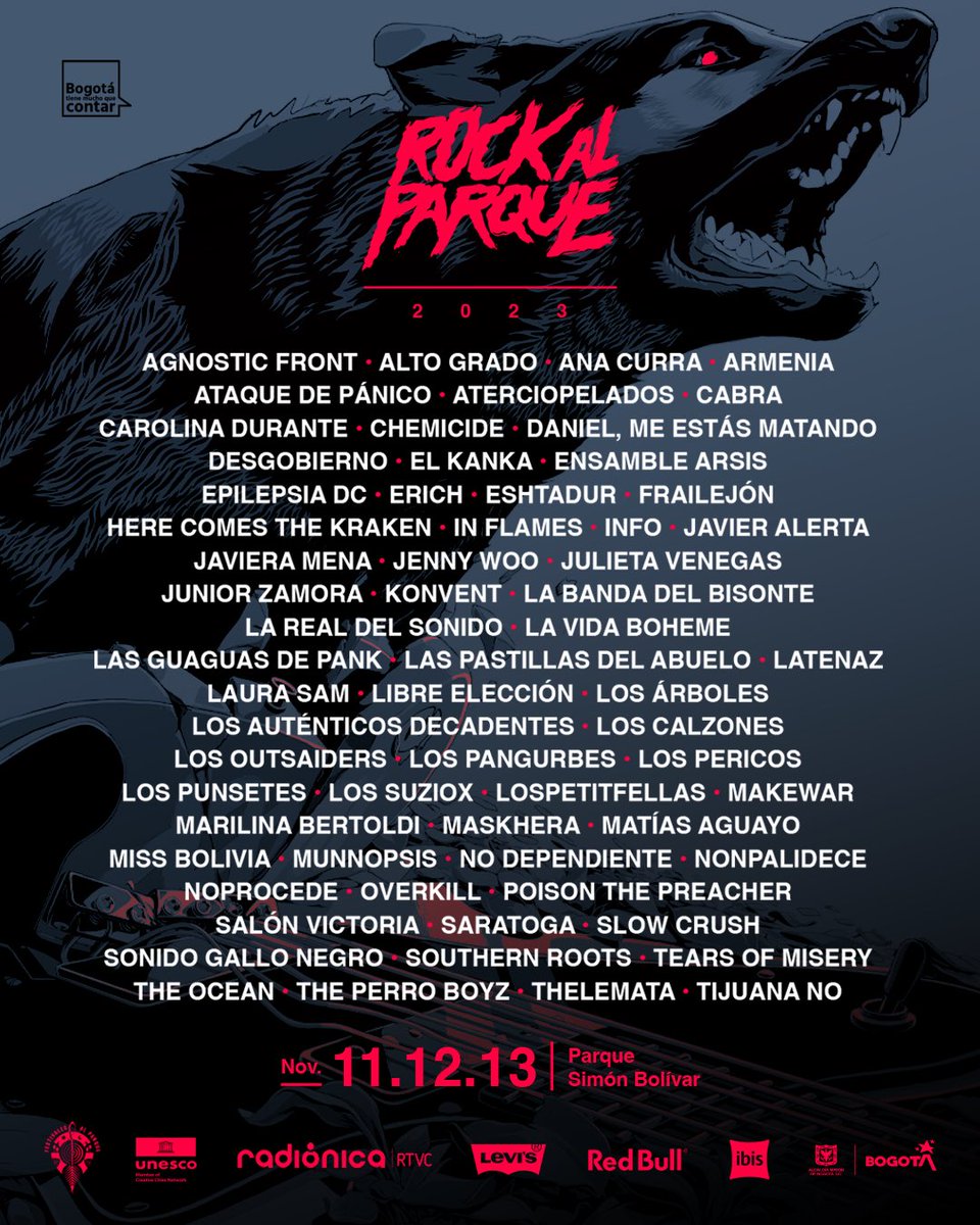 🔥🤘 ¡Este fin de semana será épico en el Parque Simón Bolívar! 🎸✨ 

#RockAlParque2023 trae un cartel explosivo con una mezcla de géneros que te harán vibrar. Desde el metal más potente hasta los ritmos más alternativos, este festival tiene de todo. 😎🤟💥