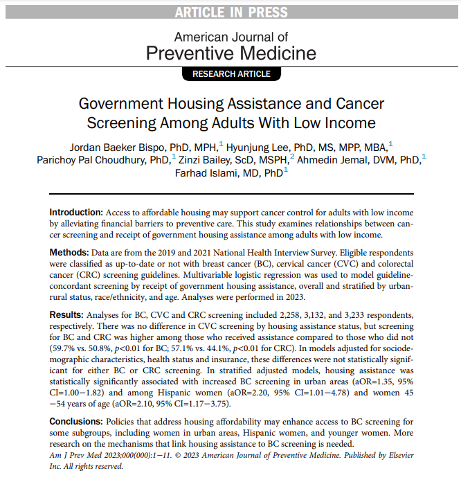 American Journal of Preventive Medicine (AJPM) (@amjprevmed) on Twitter photo Out now as an article in press from authors at <a href="/AmericanCancer/">American Cancer Society</a> and <a href="/PublicHealthUMN/">UMN School of Public Health</a>: "Government Housing Assistance and Cancer Screening Among Adults With Low Income"
ajpmonline.org/article/S0749-… Out now as an article in press from authors at <a href="/AmericanCancer/">American Cancer Society</a> and <a href="/PublicHealthUMN/">UMN School of Public Health</a>: "Government Housing Assistance and Cancer Screening Among Adults With Low Income"
ajpmonline.org/article/S0749-…
