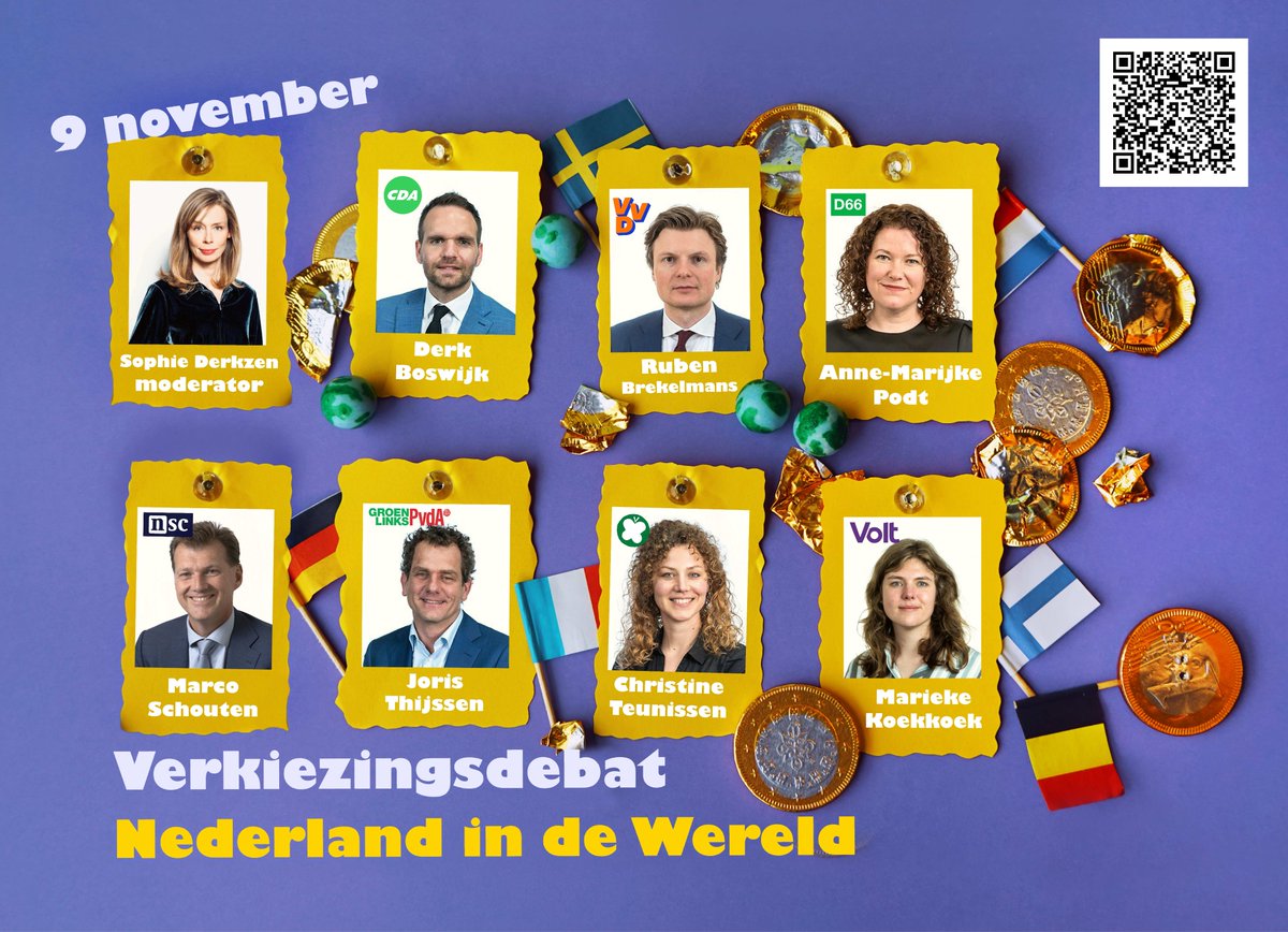 🌍 Wat je stemt heeft ook gevolgen wereldwijd. Deze (kandidaat) Kamerleden gaan vanavond samen in debat over het buitenlandbeleid!  

📺Er zijn geen plekken meer in de zaal, maar je kan thuis vanaf 20:30 meekijken! Op NPO Politiek of via de livestream: vimeo.com/event/3846676