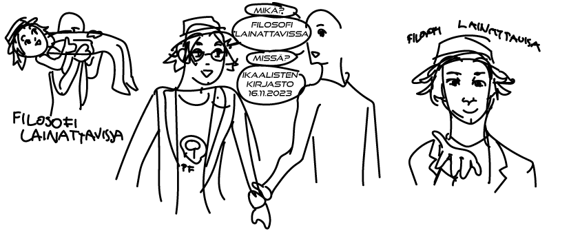 Puistofilosofia's tweet image. #Filosofi on lainattavissa #Ikaalinen #kirjasto'ssa #KansainvälisenFilosofianPäivä'nä 16.11.2023. Tule kirjastoon vaihtamaan ajatuksia filosofien kanssa.

Kuvassa grafiikan opiskelija #ThornTirkkonen'n luonnoksia markkinointia varten. 😊🙏❤

#FilosofiLainattavissa