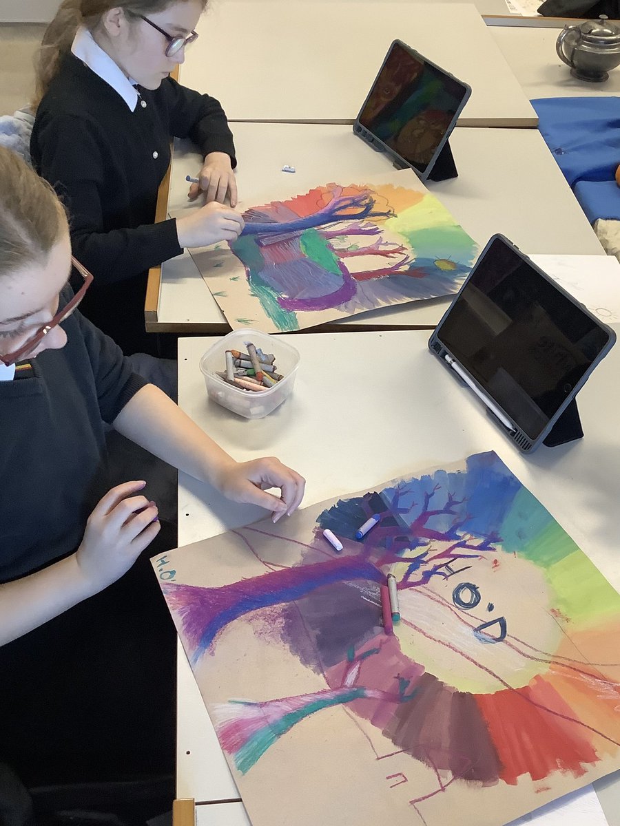 Shout out to class 1set7 working on some great landscape mixed media paintings this week
