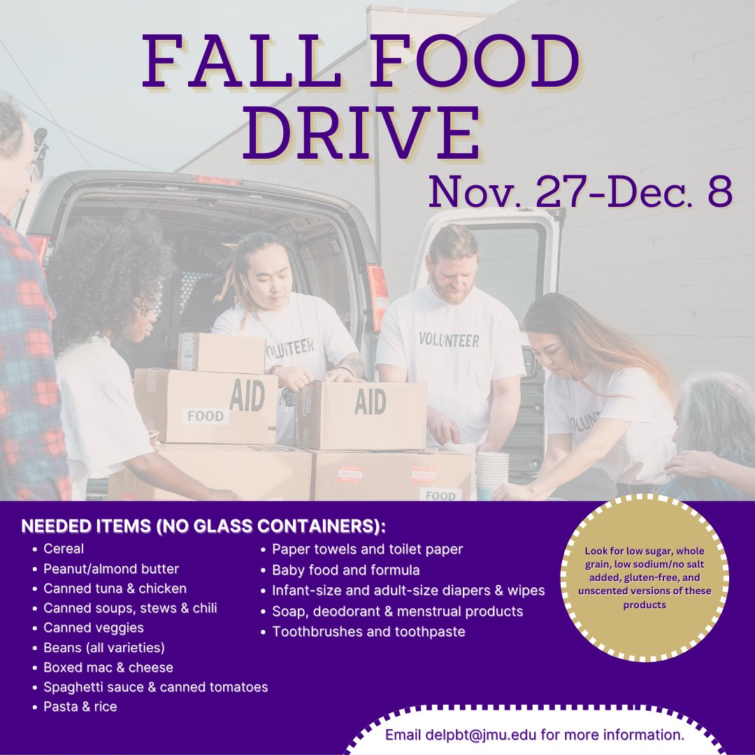 The 2023 #JMUResearch Fall Food #Drive benefitting @BRAFB is coming soon! We'll share drop-off locations and partners soon, but if you want to be a #HungerHero and make a monetary donation now, please visit give.brafb.org/JMU2023. Every $1 can provide 4 meals.