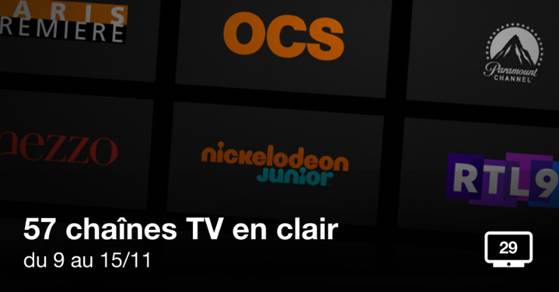OrangeTV_fr's tweet photo. Jusqu'au 15/11, c'est le moment de découvrir de nouveaux programmes. 57 chaînes sont #enClair : #Famille (44), @OCSTV (3), @beinsports_FR (10) et 28 chaînes Famille en replay ! Rdv sur le Canal 29 de votre TV d'Orange