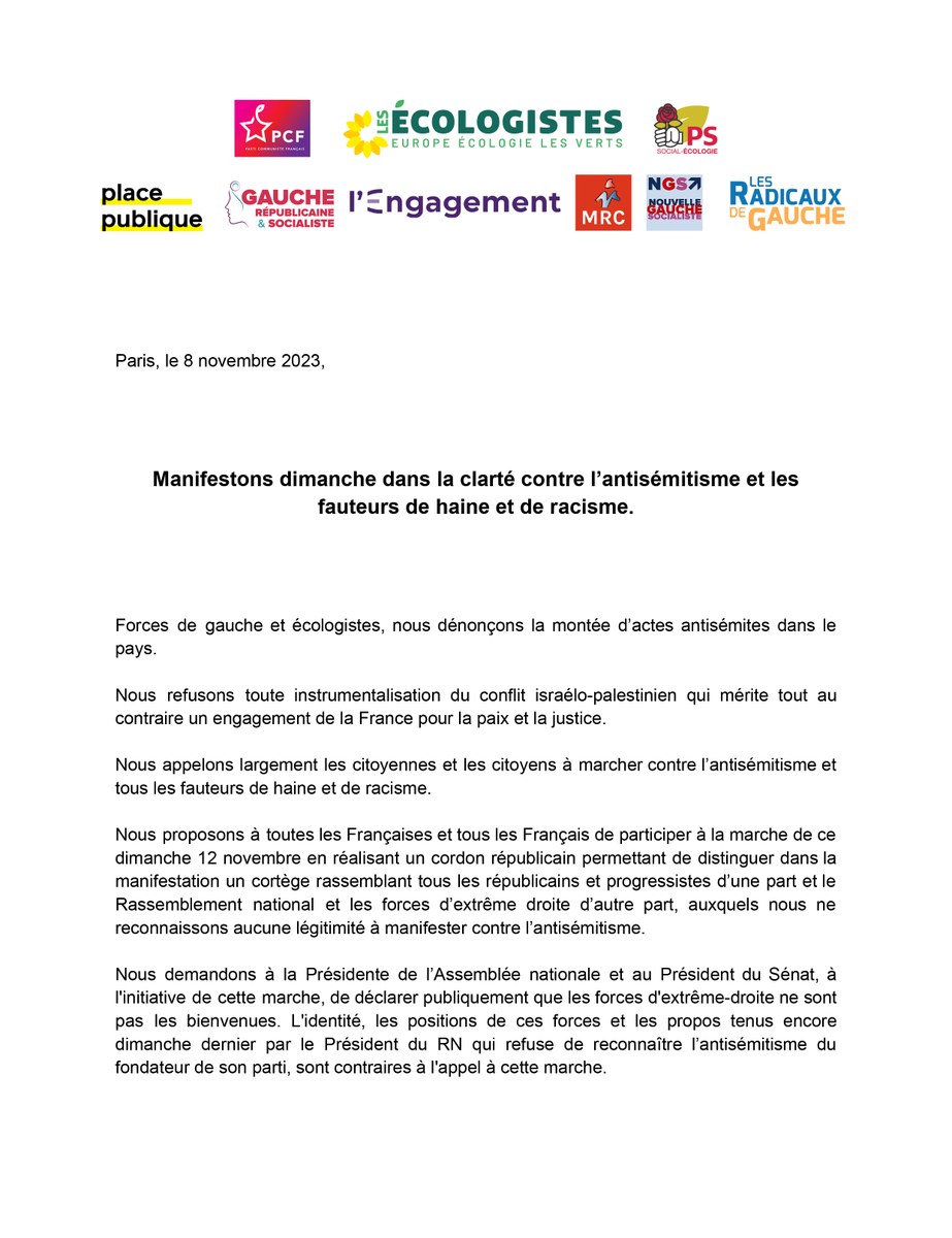 Plus que jamais mobilisé·es contre l’antisémitisme.

La vieille haine antisémite fait son retour partout depuis le pogrom du 7  octobre. Les actes antisémites se multiplient dangereusement et  attaquent les fondements de notre République démocratique, laïque,  sociale et