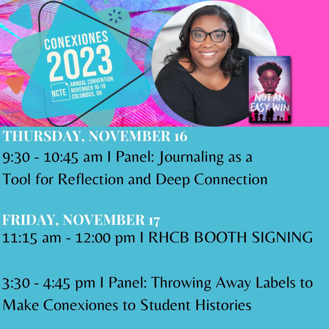 Excited to attend #NCTE23 next week! I’ll be in conversation with some amazing authors and signing copies of my work. I hope you’ll come say hello!