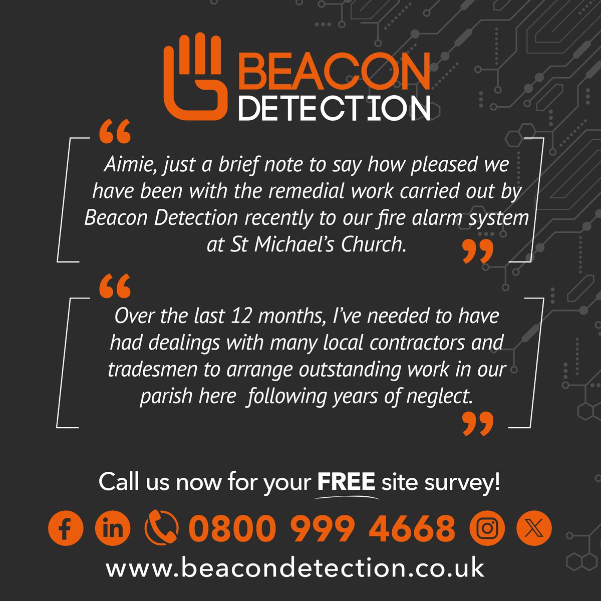 BeaconDetection's tweet image. &quot;Just a brief note to say how pleased we have been with the remedial work carried out by Beacon Detection recently to our fire alarm system at St Michael&apos;s Church.&quot;

#BeaconDetection #CCTV #Homesecurity #Fireandsafety #PowysBusiness #FiresafetyPowys #BusinessSecurityPowys