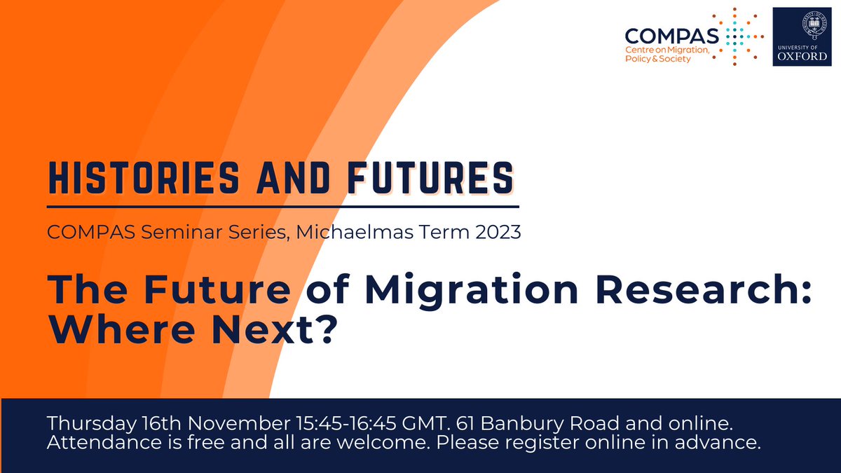 **Please note the amended date; this event now takes place on Thursday 16 November**

The next #seminar in our Histories and Futures series will explore the rapid development of #MigrationStudies and #MigrationResearch as an interdisciplinary and ever evolving field. Join us!