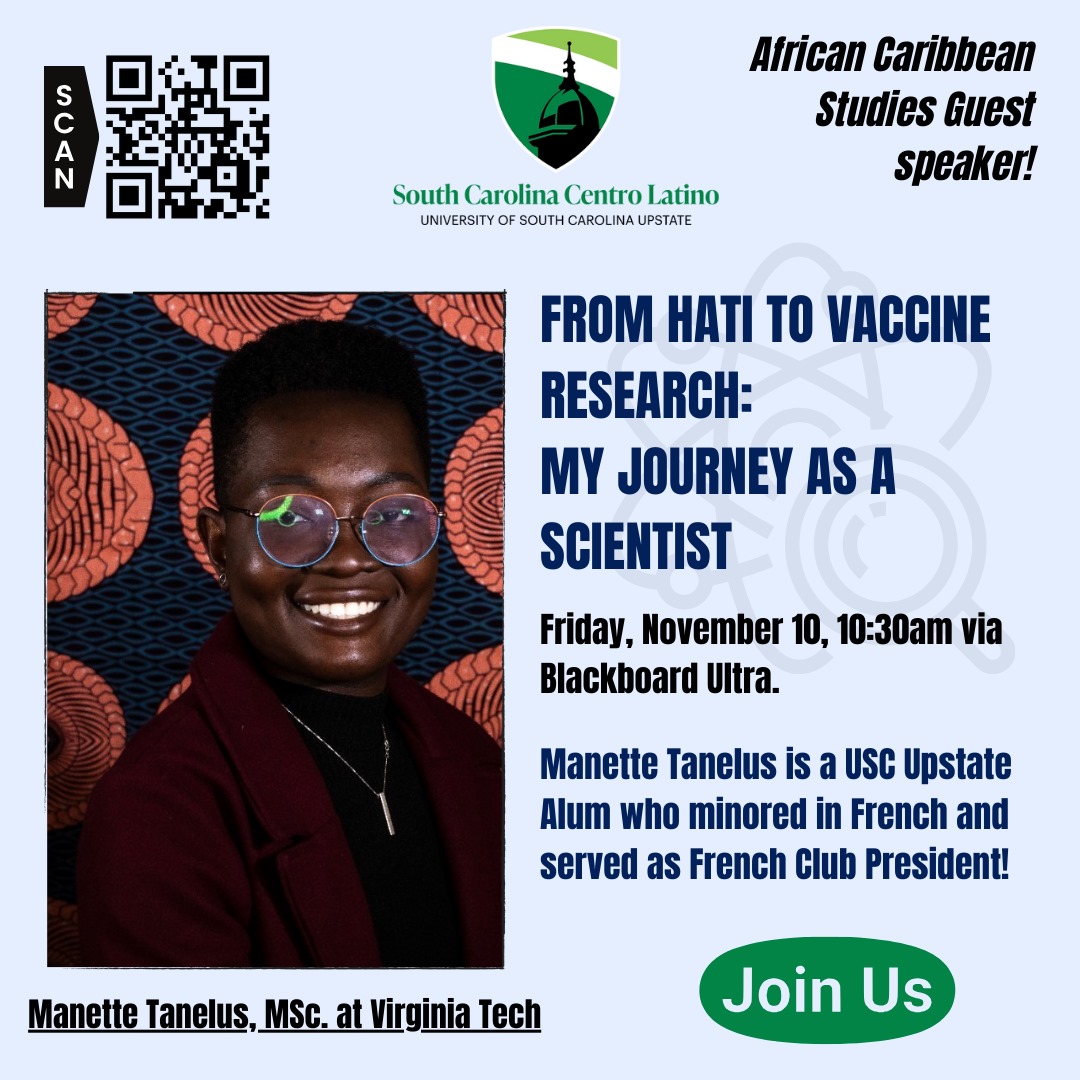 Dr. Araceli Hernández-Laroche (@aracelihlaroche) on Twitter photo Meet Manette Tanelus #uscupste Alum who is currently pursuing a PhD in Sciences at Virginia Tech!
Manette was a #French minor & served as the French Club President. All invited to hear her speak on her Haitian roots! #nationalfrenchweek #multilingualism #FR1011 <a href="/netteinscience/">Manette Tanelus, MSc</a> Meet Manette Tanelus #uscupste Alum who is currently pursuing a PhD in Sciences at Virginia Tech!
Manette was a #French minor & served as the French Club President. All invited to hear her speak on her Haitian roots! #nationalfrenchweek #multilingualism #FR1011 <a href="/netteinscience/">Manette Tanelus, MSc</a>