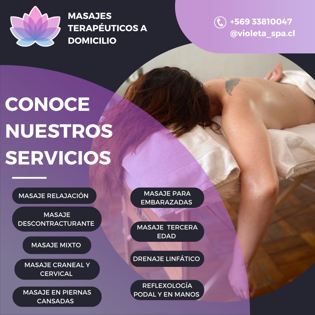 ViollettBlack's tweet image. ¿ Me ayudas con un RT ? 💜

Ayúdenme Difundiendo mi emprendimiento, volvamos a los inicios de Twitter donde colocaban RT por buenos datos.

Realizo Masajes Terapéuticos a Domicilio ( comunas de Santiago ) 

Puedes revisar mi IG instagram.com/violeta_spa.cl