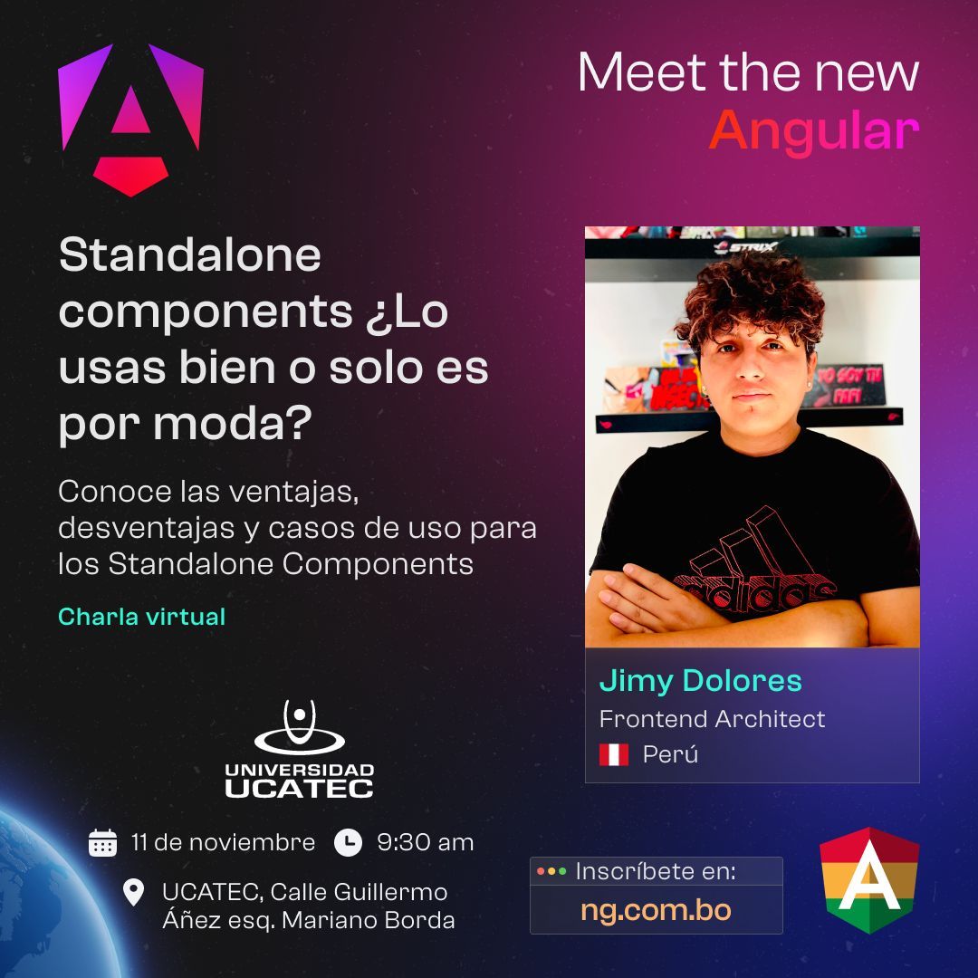angularBolivia's tweet image. 🎤 Conoce a nuestro próximo speaker: Jimy Dolores 🚀

📣 Título de la Charla: Standalone components ¿Lo usas bien o solo es por moda?

📎 Link de registro: ng.com.bo
📅 Sábado 11 de noviembre
🕞 9:30 AM
📌 UCATEC

#Angular #StandaloneComponents #TechTalks