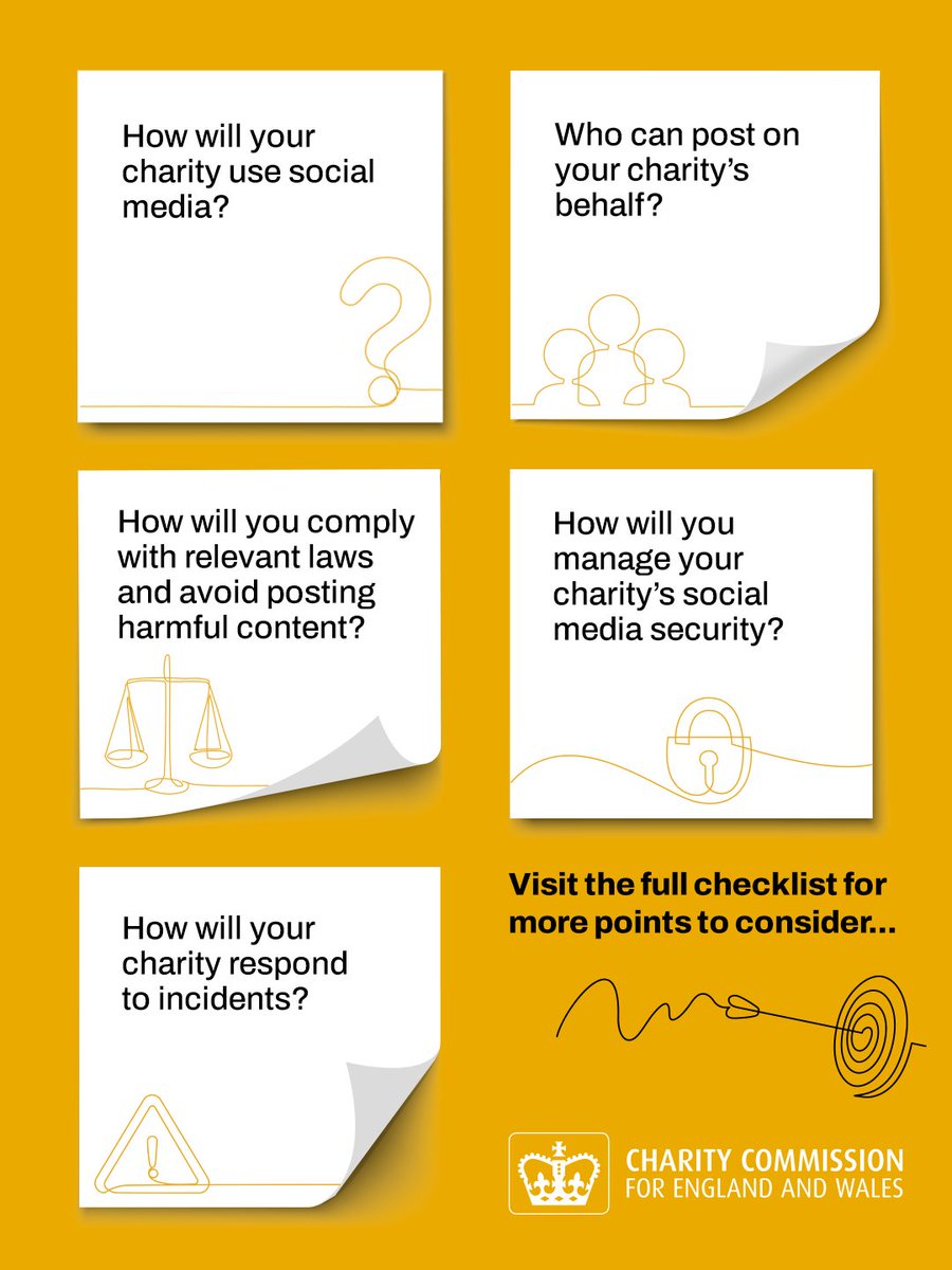 Help your charity make the most of social media and manage the risks.

This #TrusteesWeek, use our checklist with your fellow trustees to think about what to cover in your charity's social media policy. ⬇️

gov.uk/government/pub…