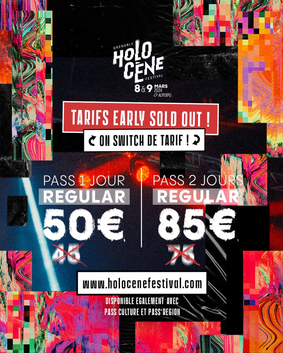 💥TOUS LES TARIFS 𝗘𝗔𝗥𝗟𝗬 SONT 𝗦𝗢𝗟𝗗 𝗢𝗨𝗧 EN MOINS DE 48H !
Nous passons dès à présent aux tarifs 𝗥𝗘𝗚𝗨𝗟𝗔𝗥 !    

→ PASS 1 JOUR 𝗥𝗘𝗚𝗨𝗟𝗔𝗥 : 𝟱𝟬€  
→ PASS 2 JOURS 𝗥𝗘𝗚𝗨𝗟𝗔𝗥 : 𝟴𝟱€   

🎫 Billets dispos en bio !