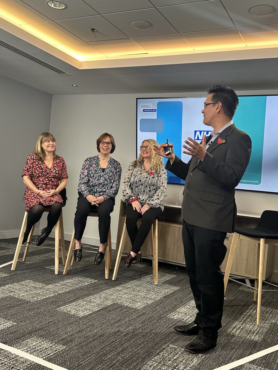 NHSE_WTE's tweet image. Prof. Julian Barratt, Nurse Ruth Germaine, Sue Close and Kate Knowles open day 2 of the Advancing Practice Conference 2023 with the first keynote, &apos;Strengthening our National Voice.&apos; 

#AdvancingPractice2023
