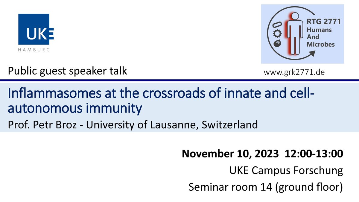Humans and Microbes (RTG 2771) (@humans_microbes) on Twitter photo Tomorrow at <a href="/UKEHamburg/">UKE Hamburg</a>, we welcome Dr Petr Broz from <a href="/broz_lab/">Broz Lab</a> in <a href="/unil/">Université de Lausanne</a>!
Join us in a discussion of the complex inflammasome pathway
#inflammasome #celldeath #Infection Tomorrow at <a href="/UKEHamburg/">UKE Hamburg</a>, we welcome Dr Petr Broz from <a href="/broz_lab/">Broz Lab</a> in <a href="/unil/">Université de Lausanne</a>!
Join us in a discussion of the complex inflammasome pathway
#inflammasome #celldeath #Infection
