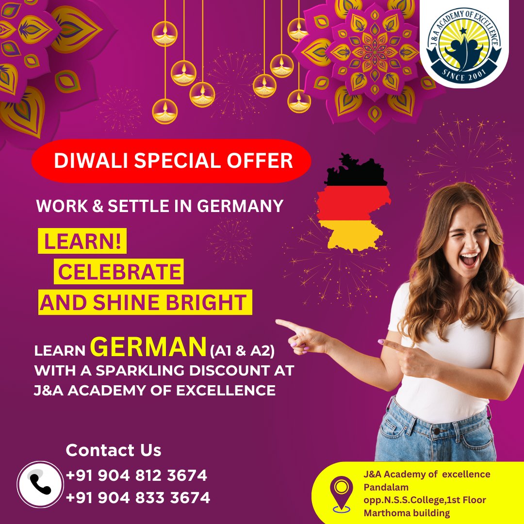 CochinJa's tweet image. Crack your Special Diwali Offer Today.
Grab your Great offer today to work and settle in Germany.
Contact us for more info
+91 904 812 3674
+91 904 833 3674
#learngerman #germanlanguagecourse #Germancourse #Germanlanguage #germantest
