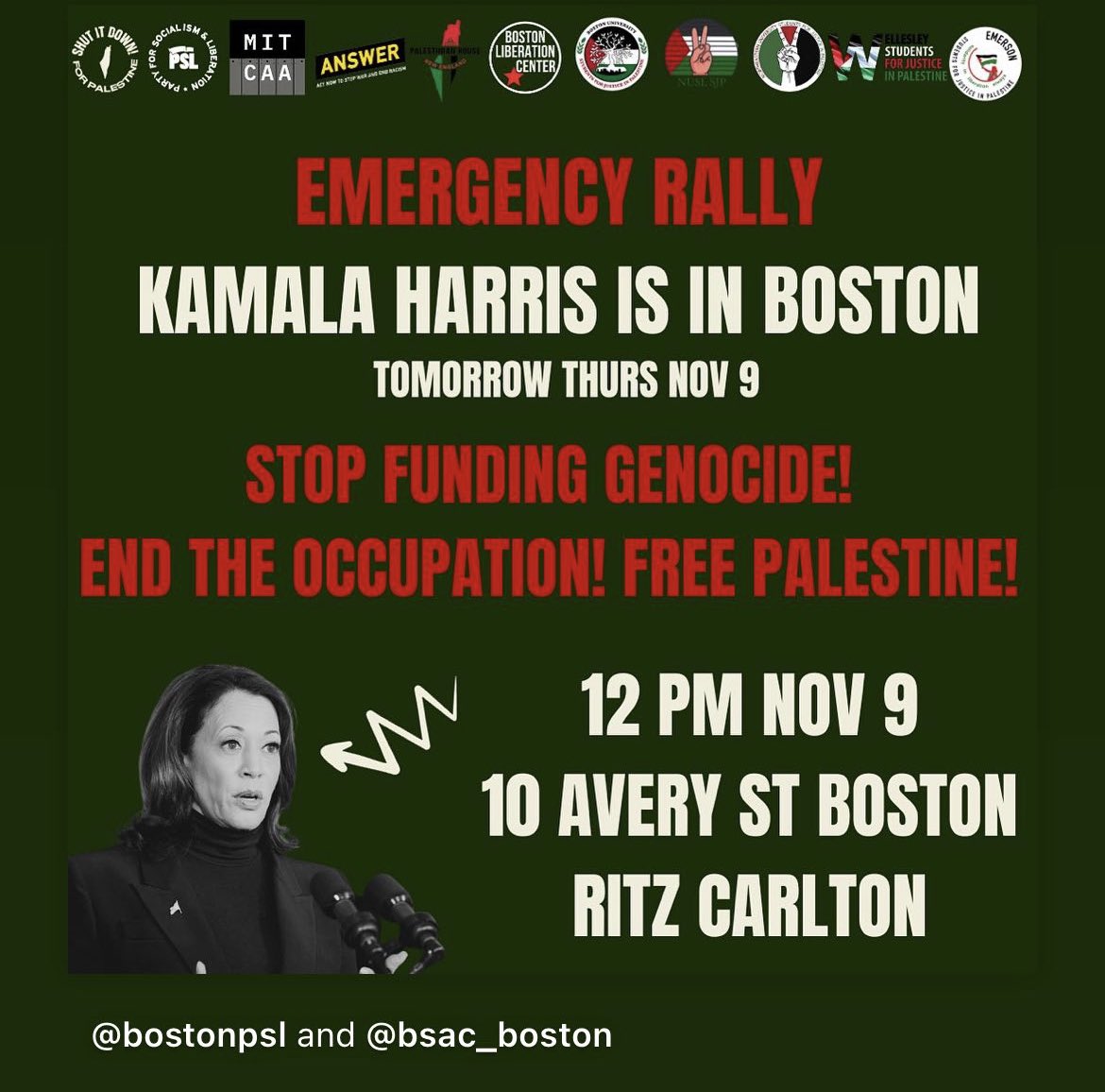 _LilMissCris's tweet photo. #boston #BDSMovement #FreePalestine #bostonprotest Today, Nov 9, 10 Avery St Boston 🇵🇸 https://t.co/29V1o9Wn3F