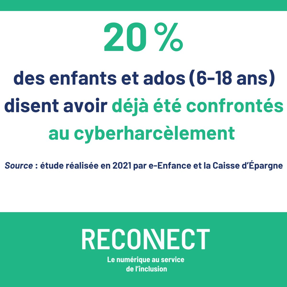 📍C'est la journée nationale de lutte contre le #harcèlement à l’école. Grâce à des formations dédiées aux #jeunes, Reconnect propose des solutions pour prévenir et réagir face aux situations de #cyberharcèlement. Pour en savoir plus sur nos actions 👉 tinyurl.com/mpz6sjtj