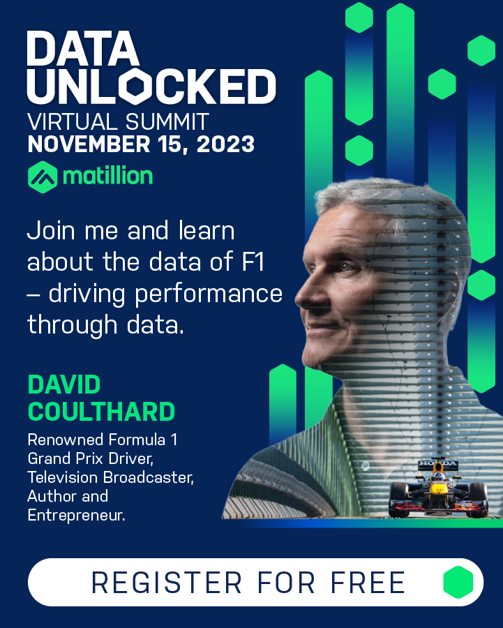 🏁 Renowned F1 driver, David Coulthard, joins our stellar speaker lineup at Data Unlocked to discuss data-driven discussions on driving performance.🏎️ 📆 Just 5 days left so register now! matillion.com/data-unlocked-… #F1 #DataUnlocked23