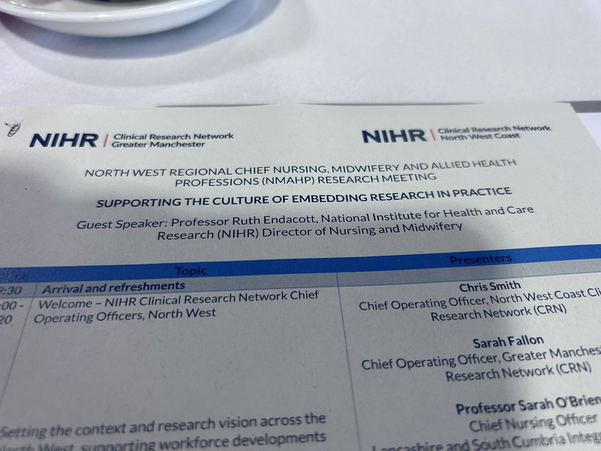 Today’s work for our Research Nurse Manager @_kpalmer_ Fantastic opportunity to network with North West Chief Nurses/AHP leads to grow research opportunities for NMAHPs in the region #myresearchpledge