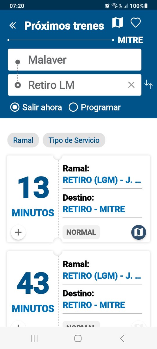 En hora pico 30 minutos entre un tren y otro.
Según cronograma debería haber otro tre