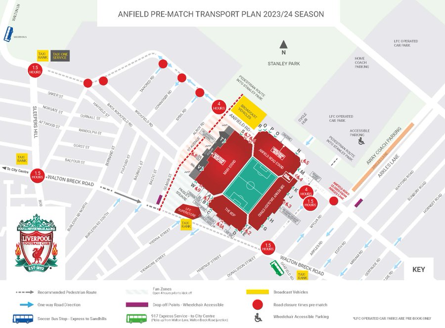 Here's our pre-match transport map if you're heading to Anfield for today's match! #LIVBRE