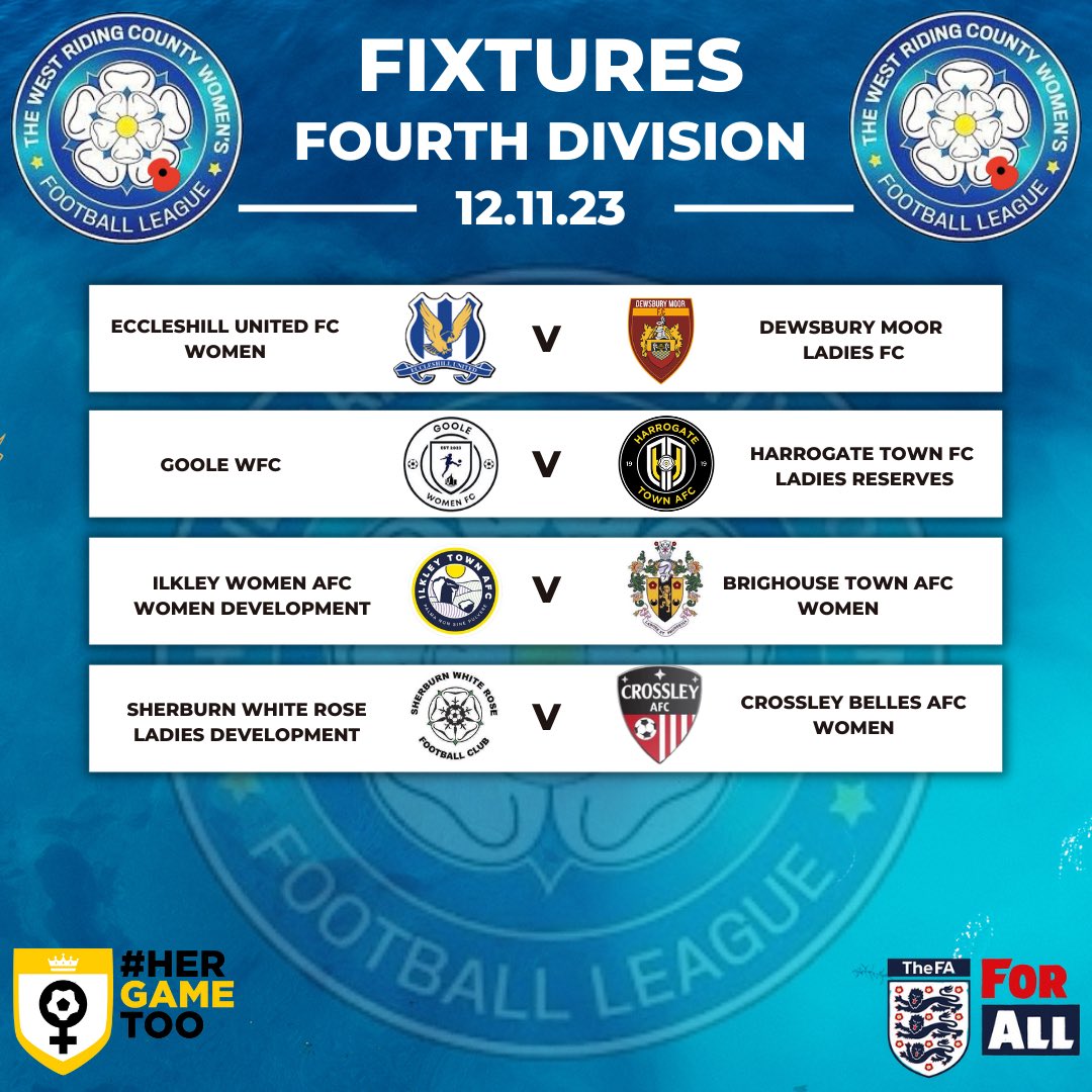 League Fixtures - 12/11/23 There is also plenty of league cup action on. As always check with local clubs before travelling and good luck to all teams playing 👏🏻