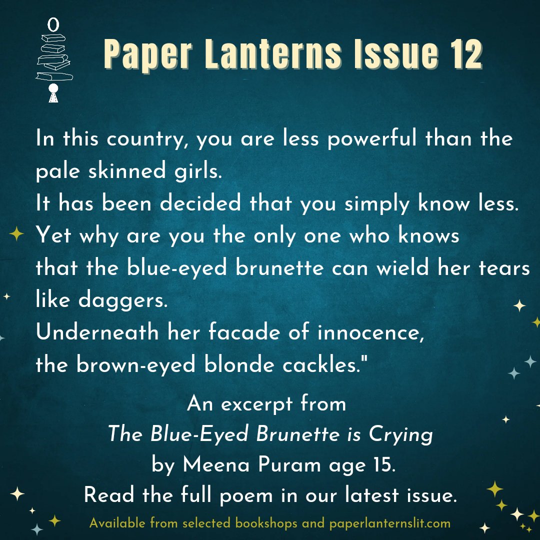 The Blue-Eyed Brunette is Crying by Meena Puram is just one of the wonderful poems published in our latest issue. You can find this & lots more treasures in Paper Lanterns Issue 12. Available from selected bookshops & paperlanternslit.com #paperlanternslit #poetry #amwriting