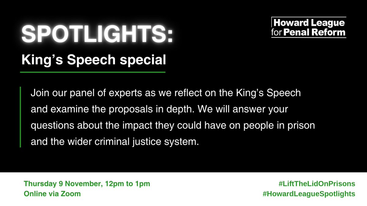 📢 Fancy joining us today at 12pm to hear our thoughts on the King's Speech?
 
📩 Email katie.logue@howardleague.org to grab a place.
#KingsSpeech #LiftTheLidOnPrisons