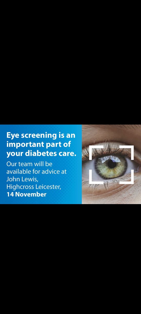 Come and see us at John Lewis, Highcross in Leicester on 14/11/23 (World Diabetes Day) where our Engagement Officers will be available and happy to talk about the benefits of eye screening. #DiabetesAwarenessMonth #llrdesp #Leicester #leicesterhospitals #nhs #johnlewis