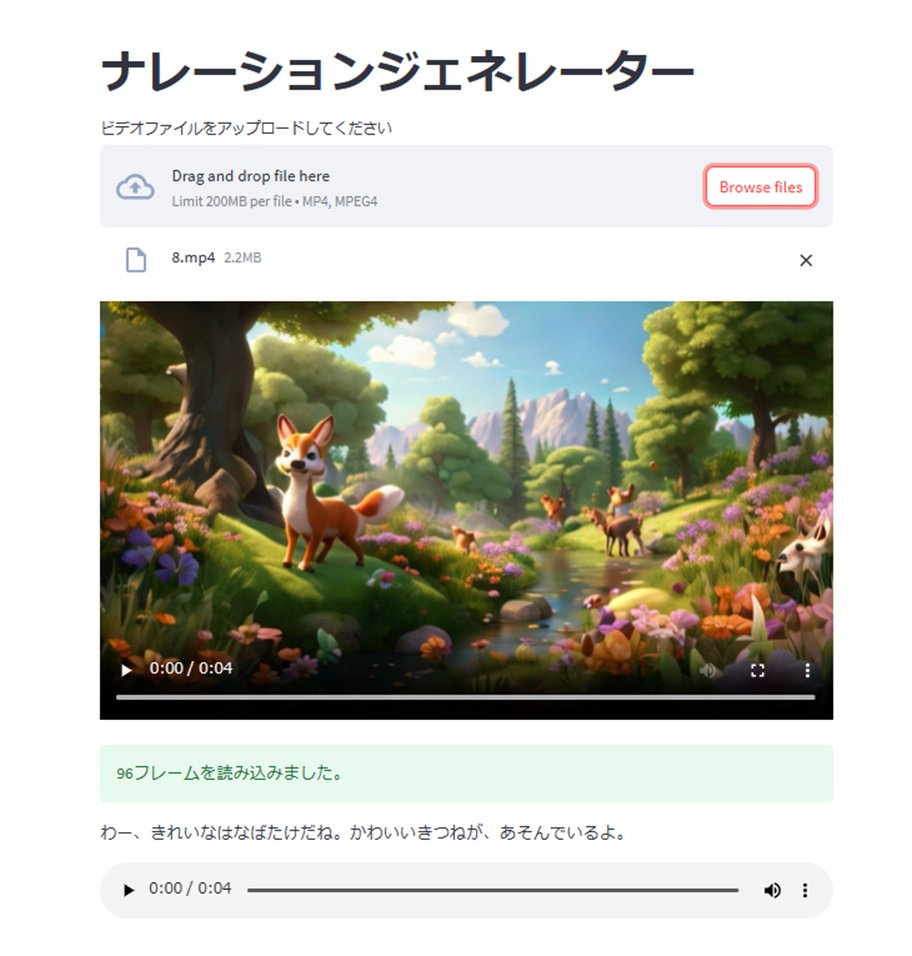 ryo05m's tweet image. GPT-4V API活用！動画の雰囲気にぴったりのナレーションを自動生成✨

StreamlitでWebアプリに。
動画長や対象に合わせた調整も可能です！今回は一歳の子供用のナレーション👶

 #GPT4VAPI #ナレーション自動化 #Streamlit