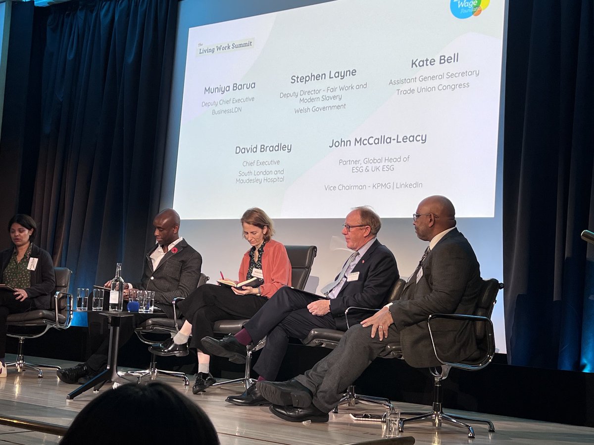 Business, private and public sectors represented on this powerful panel at the LWF summit. Dignity, wellbeing, respect, housing , social justice issues and impactful relationship with the real living wage on discussion. ⁦@LivingWageUK⁩ ⁦@CitizensUK⁩ ⁦@The_TUC⁩