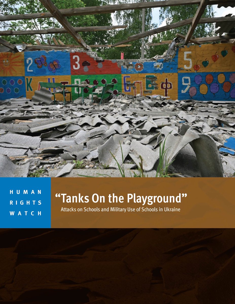 New @HRW report “Tanks on the Playground” documents the damage and destruction of schools during Russia's war in Ukraine. Attacks, military use of schools, mostly by Russian forces have had a devastating impact on Ukrainian children’s access to education. hrw.org/news/2023/11/0…