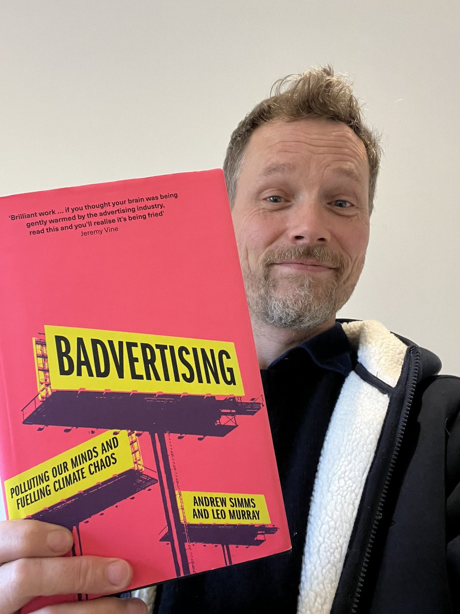 Hello friends, I am delighted and still sort of surprised to announce that I have co-written a book with the illustrious @AndrewSimms_uk! ‘Badvertising: polluting our minds & fuelling climate chaos’. Out this month @PlutoPress, you can order a copy here! plutobooks.com/9780745349145/…