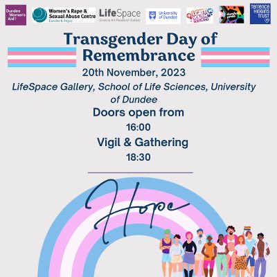 Proud to be partnering with wonderful organisations to host Dundee’s 2nd #tdor vigil on Monday 20th November. 

#TransRightsAreHumanRights