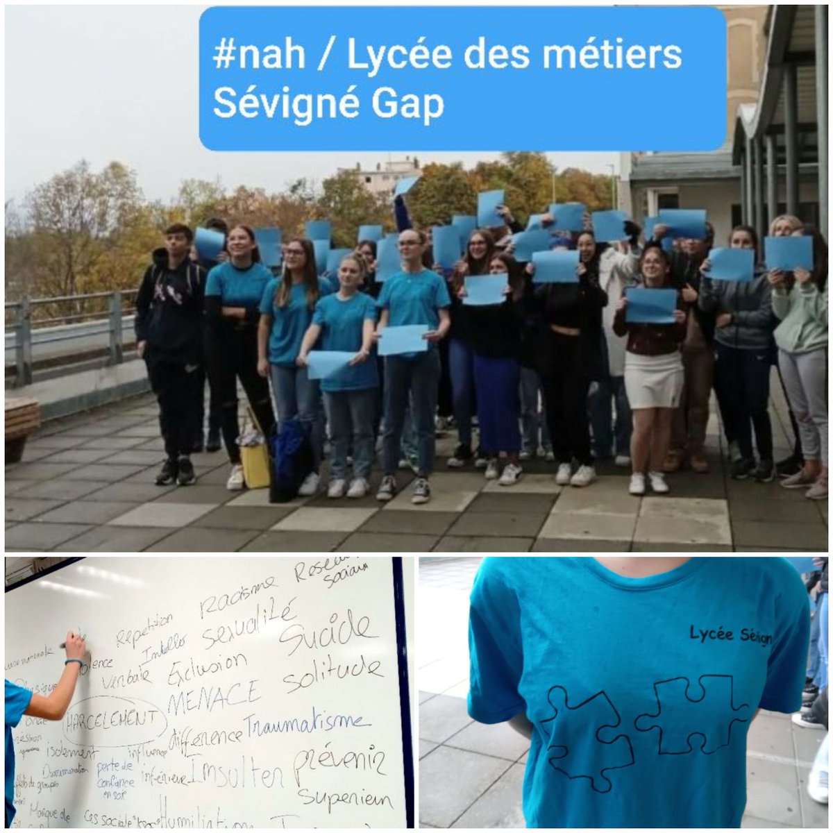 Toutes en tous en bleu contre le harcèlement au lycée <a href="/LyceeSevigneGap/">Lycée_Sévigné_Gap</a> !
#NonAuHarcèlement